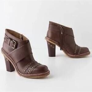 Anthropologie Schuler & Sons Philadelphia Brown Studded Strap Booties Size 8